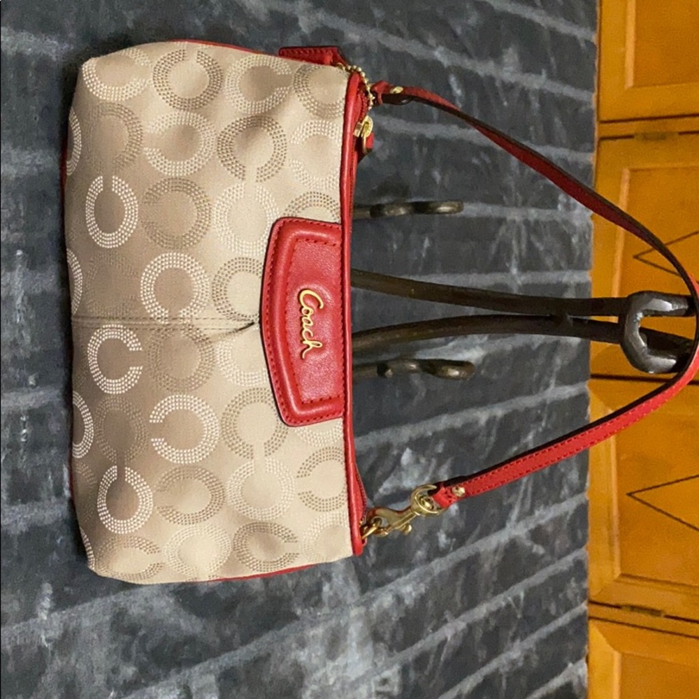 Coach monogram with leather trim mini wallet purse